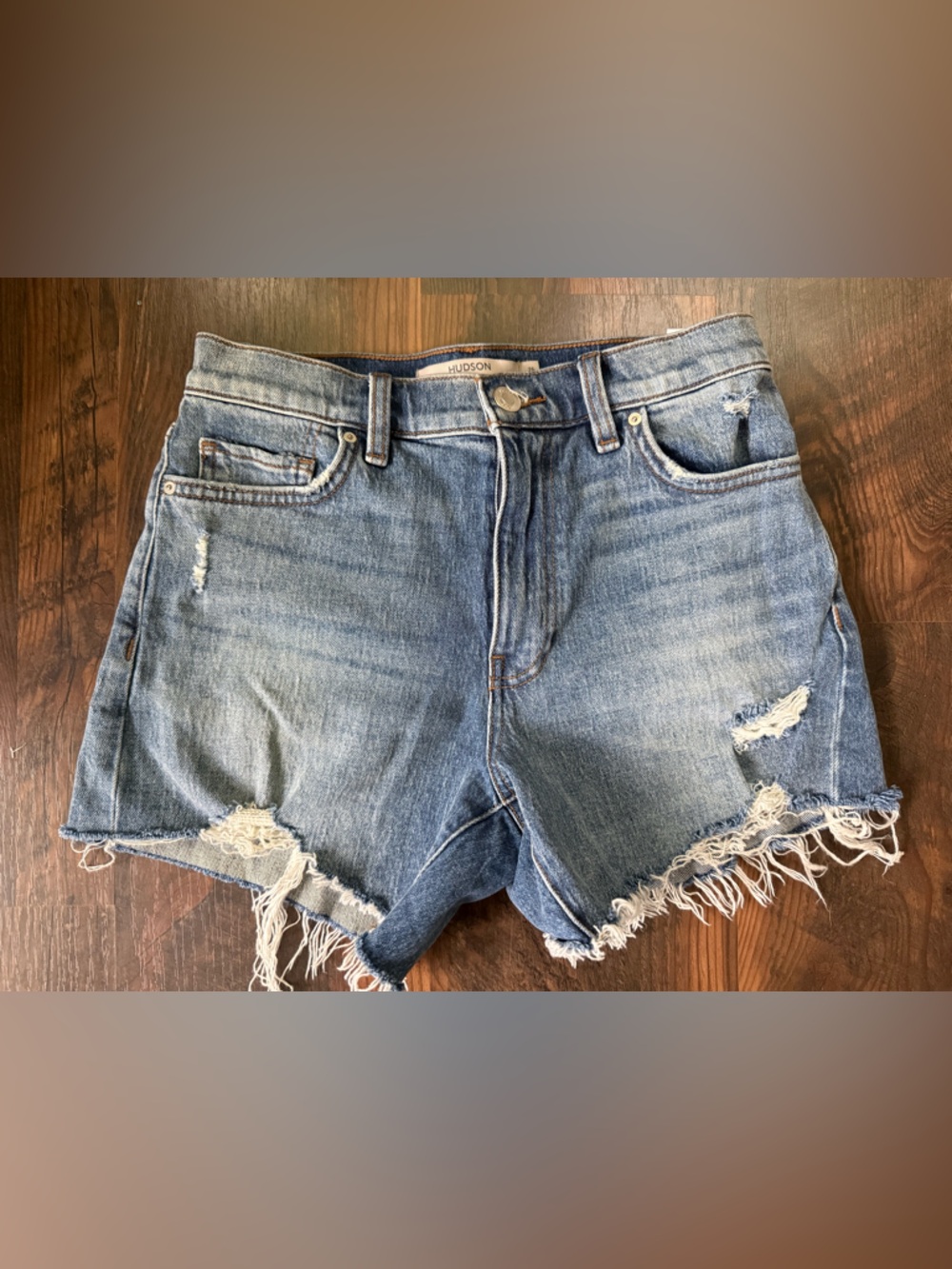 Hudson Jeans Frayed Distressed Denim Cutoff Shorts — Blue Size 26